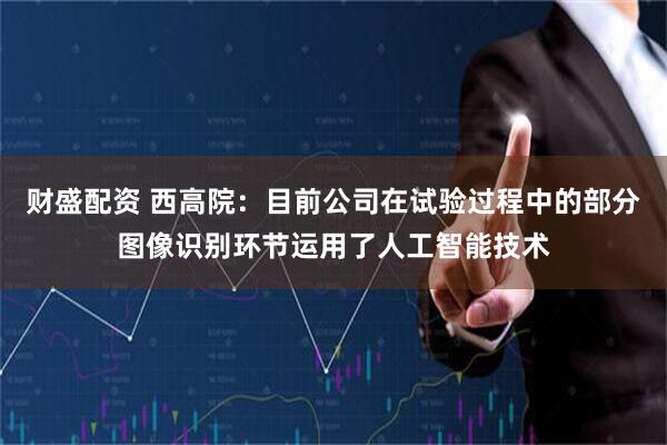 财盛配资 西高院：目前公司在试验过程中的部分图像识别环节运用了人工智能技术